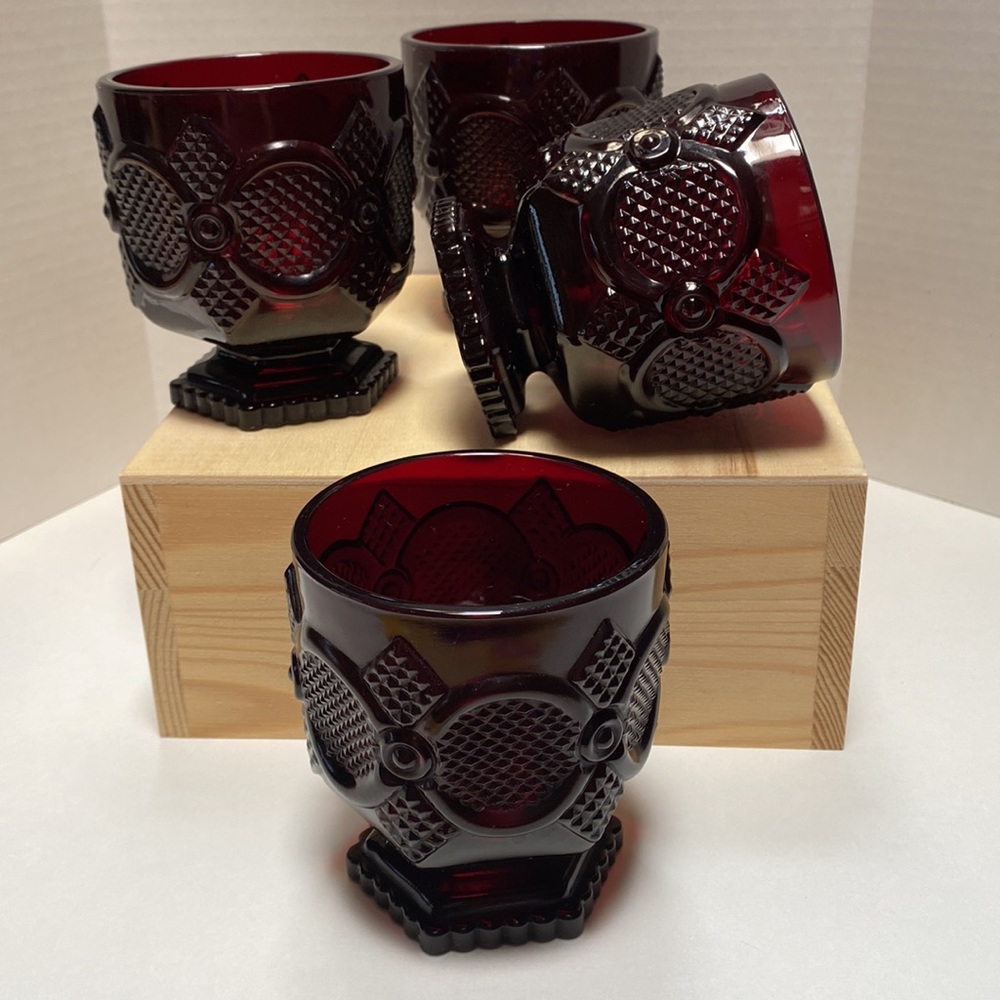 Avon Footed glasses/dessert cups.Cape Cod Ruby Red. Set of 4.